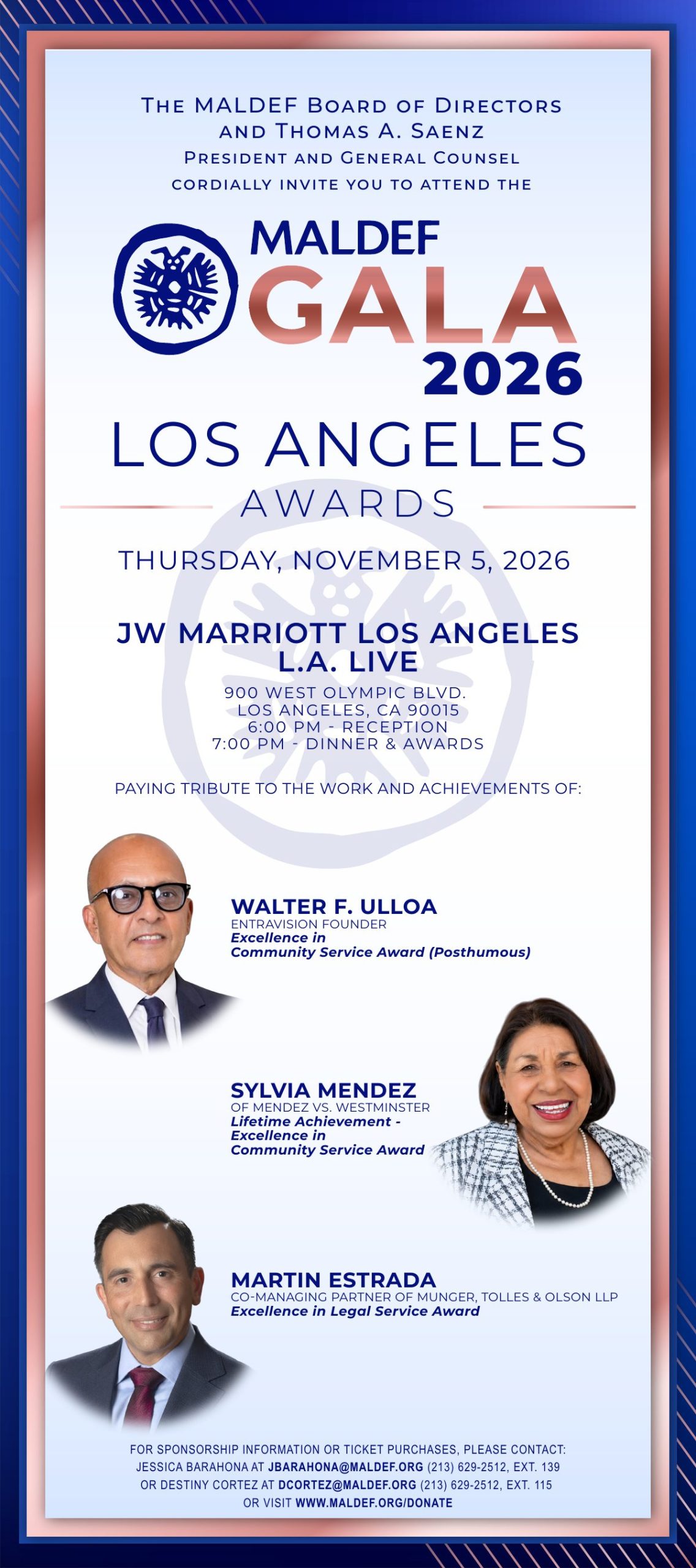 MALDEF Gala 2026 Los Angeles Awards invitation, Thursday, November 5, 2026, JW Marriott Los Angeles L.A. Live